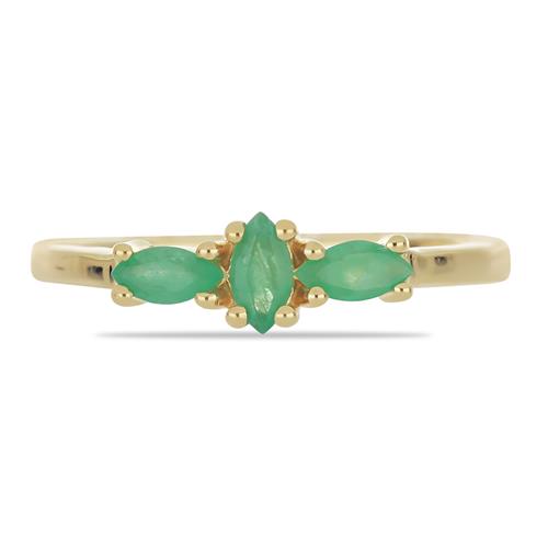 BUY 925 SILVER WITH EMERALD TRANSPARENT GEMSTONE THREE STONES RING